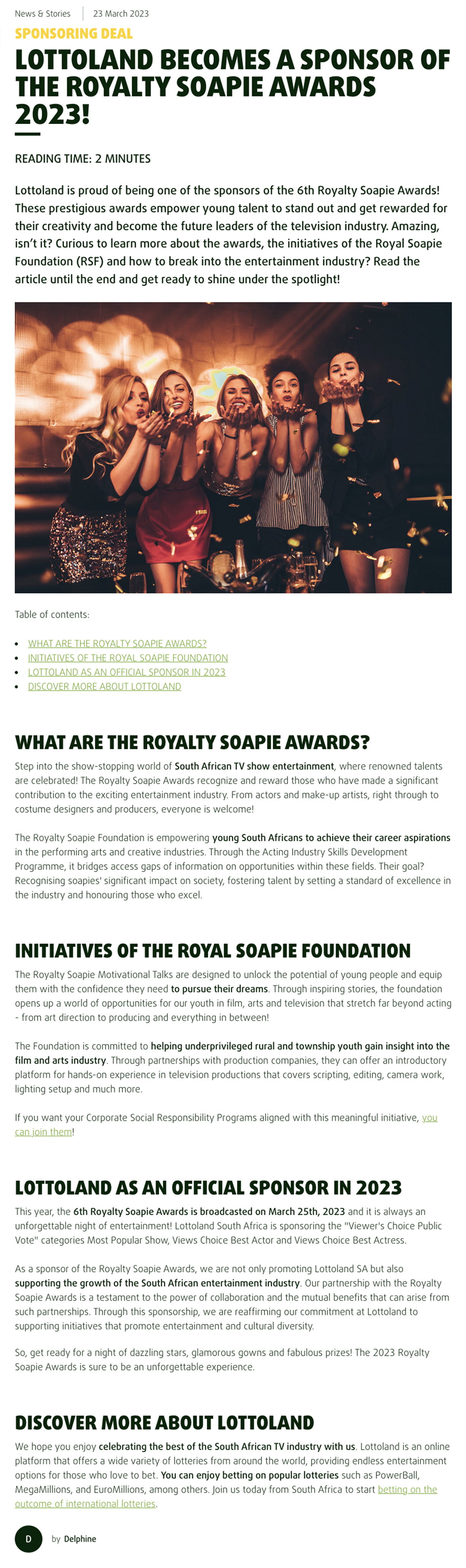 Article lottery Awards